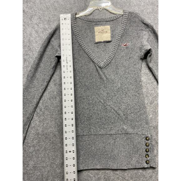 Hollister Sweater Womens Small Gray Rabbit Hair V Neck Long Sleeve Button Hem - Picture 4 of 12